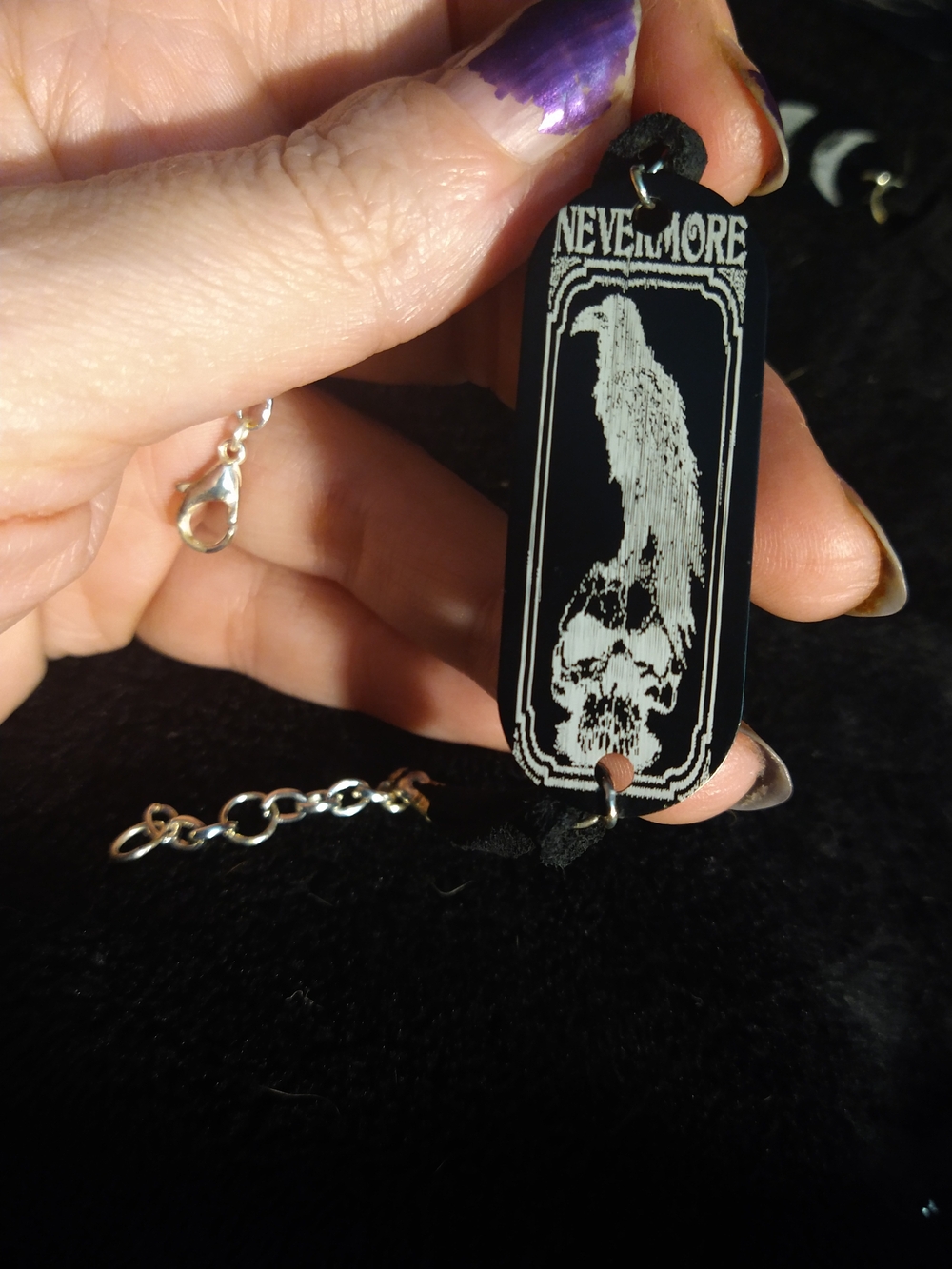 Nevermore Raven Pendant Bracelet - Black & White Gothic Charm
